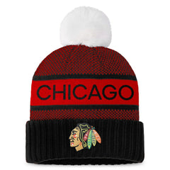 Chicago Blackhawks Fanatics Women's Authentic Pro Rink Cuffed Knit Hat with Pom Outlet