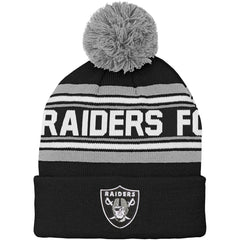 Las Vegas Raiders Youth Jacquard Cuffed Knit Hat with Pom