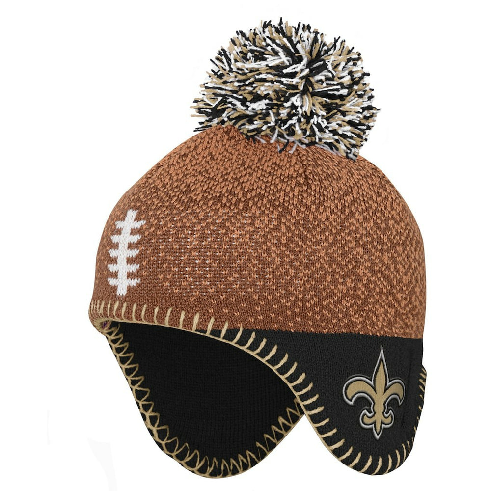 New Orleans Saints Preschool Football Head Knit Hat with Pom