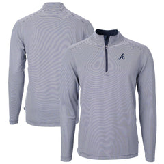 Atlanta Braves Cutter & Buck Virtue Eco Pique Micro Stripe Recycled Quarter-Zip Pullover Top | MLB Discount
