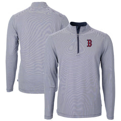 Boston Red Sox Cutter & Buck Virtue Eco Pique Micro Stripe Recycled Quarter-Zip Pullover Top | MLB Near me