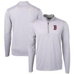 Boston Red Sox Cutter & Buck Virtue Eco Pique Micro Stripe Recycled Quarter-Zip Pullover Top | MLB Sale