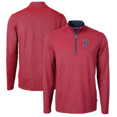 Boston Red Sox Cutter & Buck Virtue Eco Pique Micro Stripe Recycled Quarter-Zip Pullover Top | MLB For sale