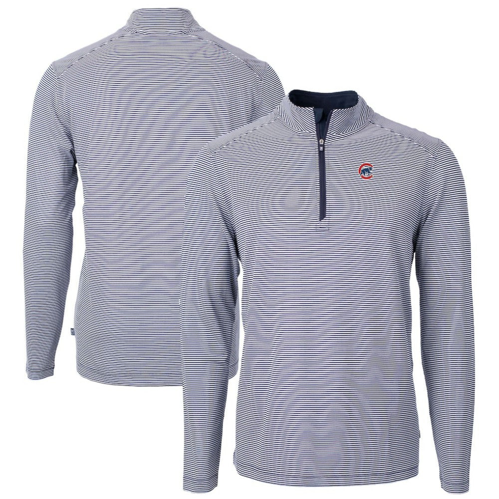 Chicago Cubs Cutter & Buck Virtue Eco Pique Micro Stripe Recycled Quarter-Zip Pullover Top | MLB Online