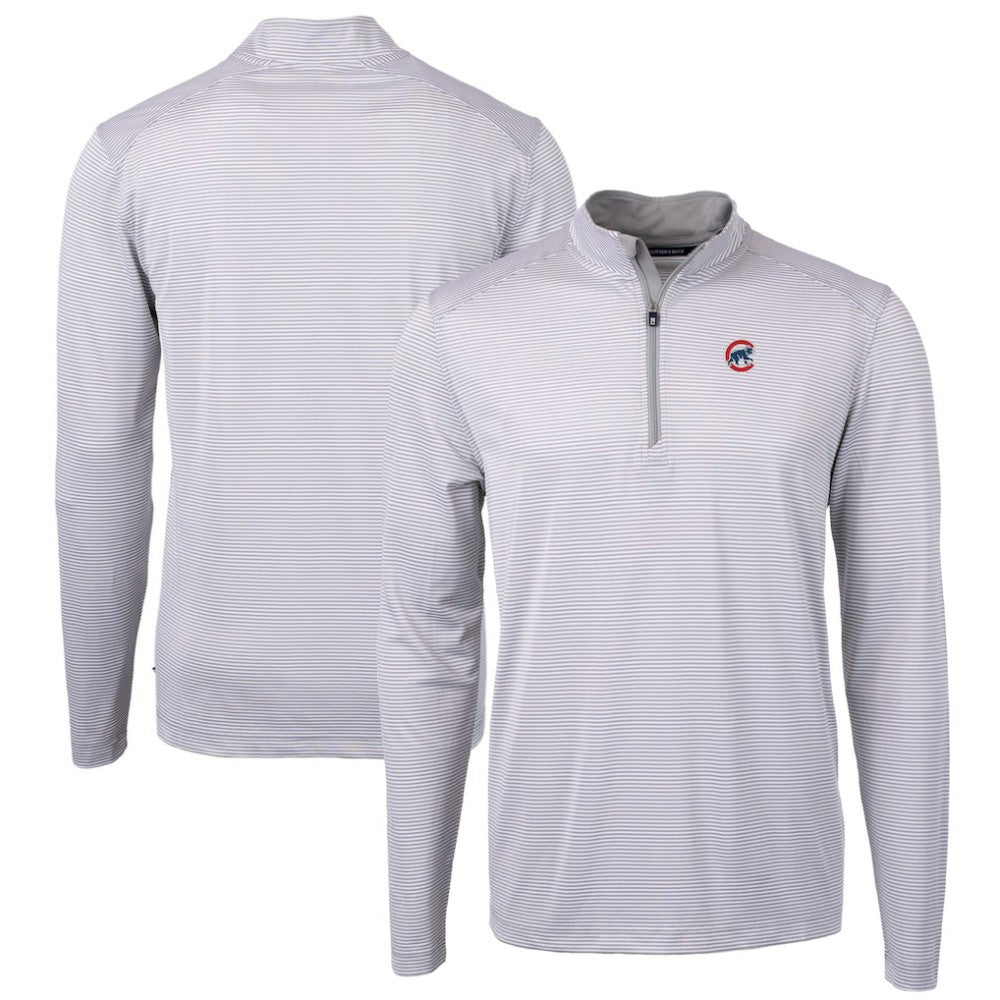 Chicago Cubs Cutter & Buck Virtue Eco Pique Micro Stripe Recycled Quarter-Zip Pullover Top | MLB US