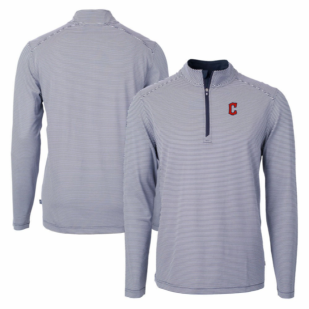 Cleveland Guardians Cutter & Buck Virtue Eco Pique Micro Stripe Recycled Quarter-Zip Pullover Top | MLB For sale