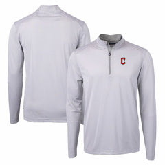 Cleveland Guardians Cutter & Buck Virtue Eco Pique Micro Stripe Recycled Quarter-Zip Pullover Top | MLB On Sale
