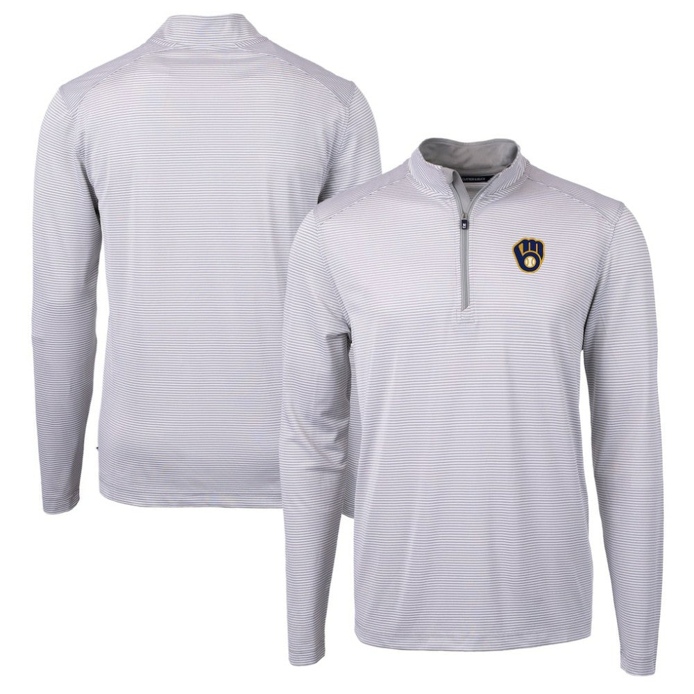 Milwaukee Brewers Cutter & Buck Virtue Eco Pique Micro Stripe Recycled Quarter-Zip Pullover Top | MLB Shop