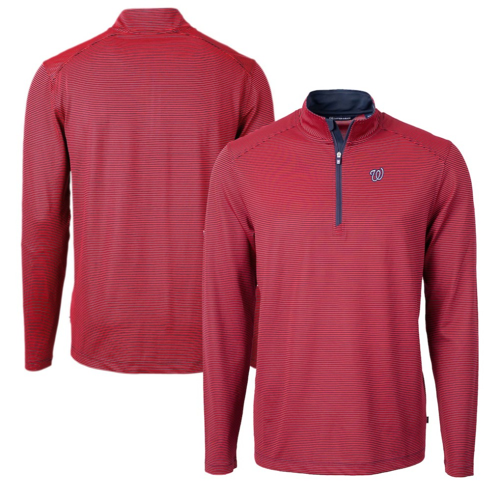 Washington Nationals Cutter & Buck Virtue Eco Pique Micro Stripe Recycled Quarter-Zip Pullover Top | MLB Shop