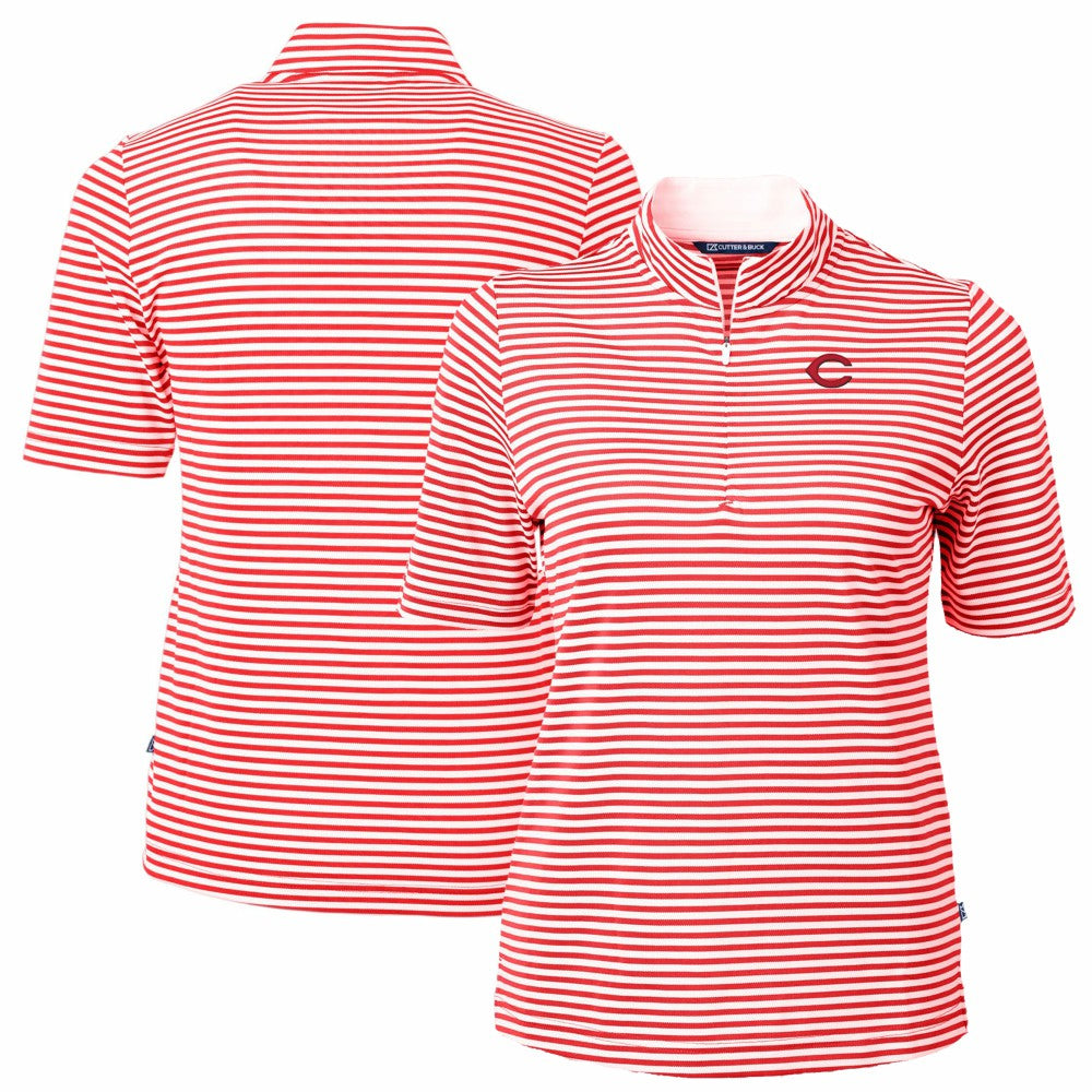 Cincinnati Reds Cutter & Buck Women's Virtue Eco Pique Stripe Top | MLB Outlet