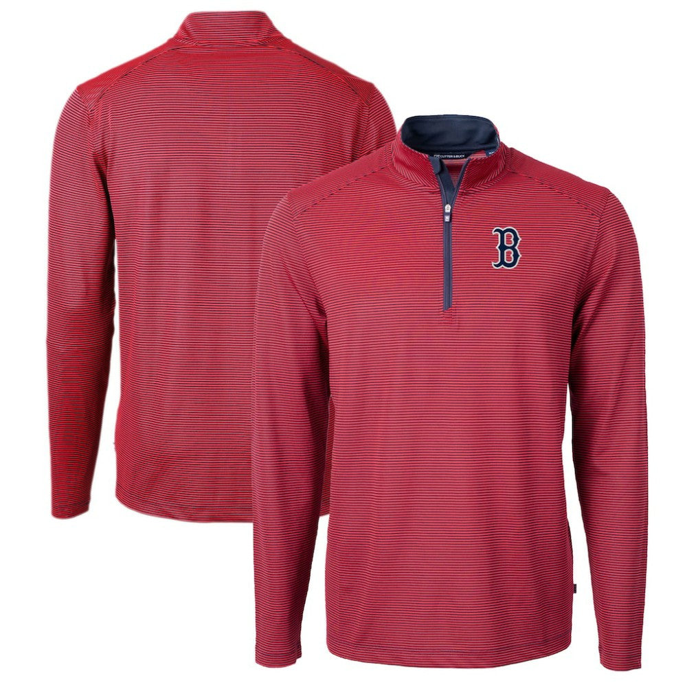 Boston Red Sox Cutter & Buck Virtue Eco Pique Micro Stripe Big & Tall Recycled Quarter-Zip Pullover Top | MLB On Sale
