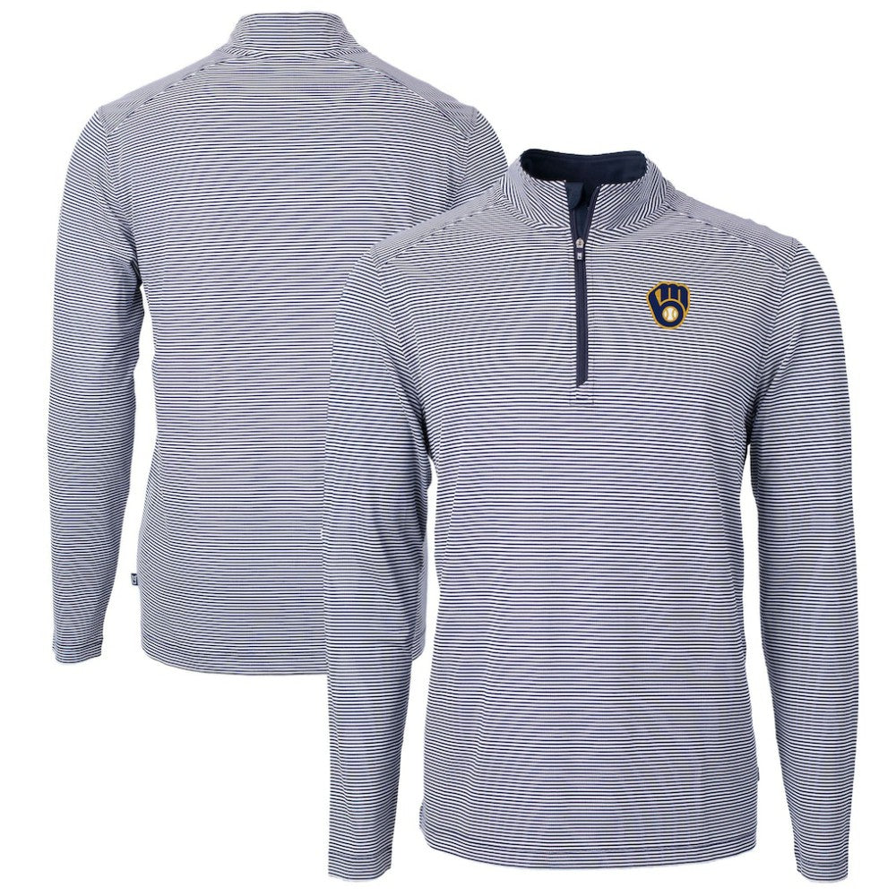 Milwaukee Brewers Cutter & Buck Virtue Eco Pique Micro Stripe Big & Tall Recycled Quarter-Zip Pullover Top | MLB Online
