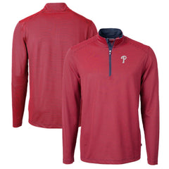 Philadelphia Phillies Cutter & Buck Virtue Eco Pique Micro Stripe Big & Tall Recycled Quarter-Zip Pullover Top | MLB Shop