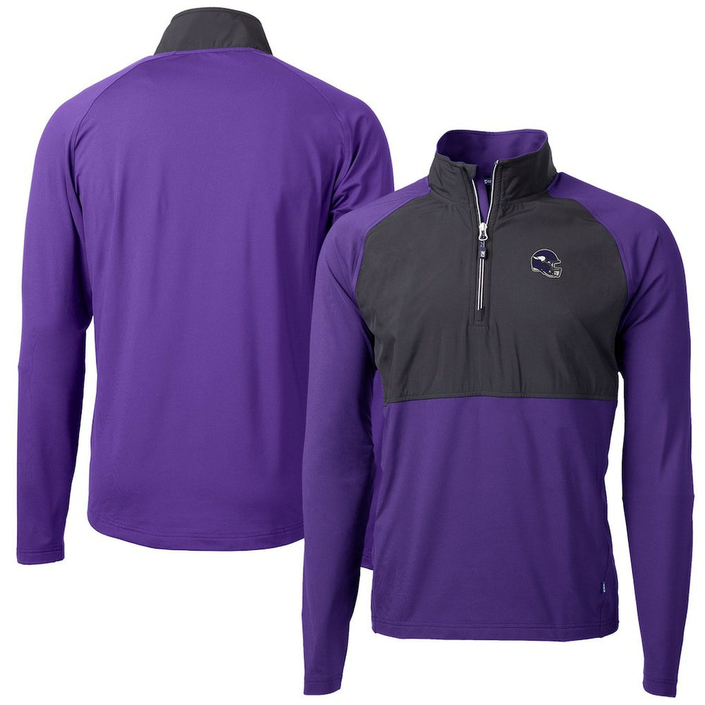 Minnesota Vikings Cutter & Buck Helmet Adapt Eco Knit Hybrid Recycled Quarter-Zip Pullover Top