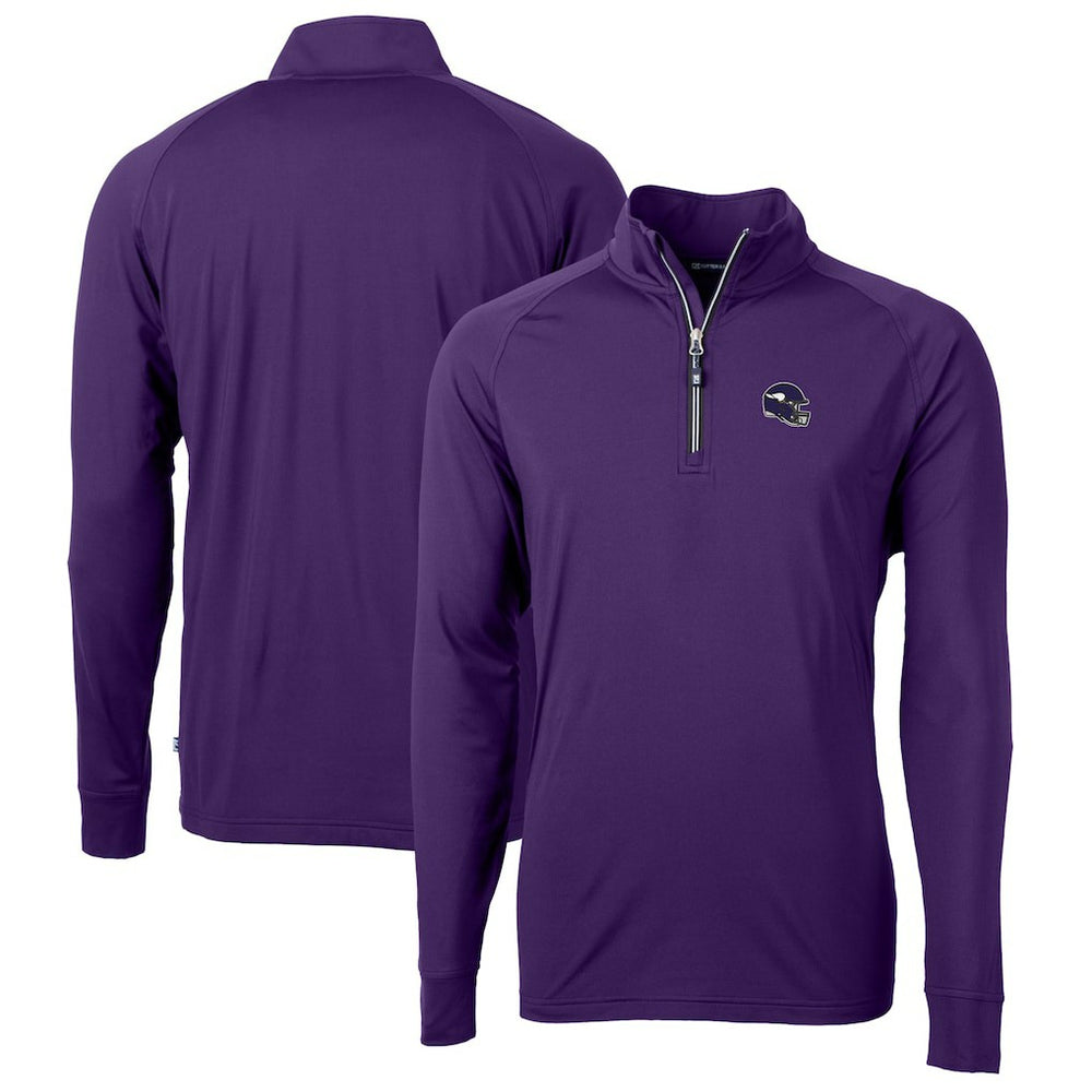 Minnesota Vikings Cutter & Buck Helmet Adapt Eco Knit Stretch Recycled Quarter-Zip Pullover Top
