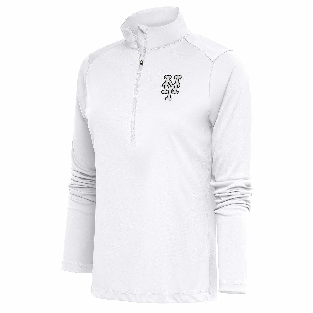 New York Mets Antigua Women's Brushed Metallic Tribute Half-Zip Pullover Top | MLB Shop