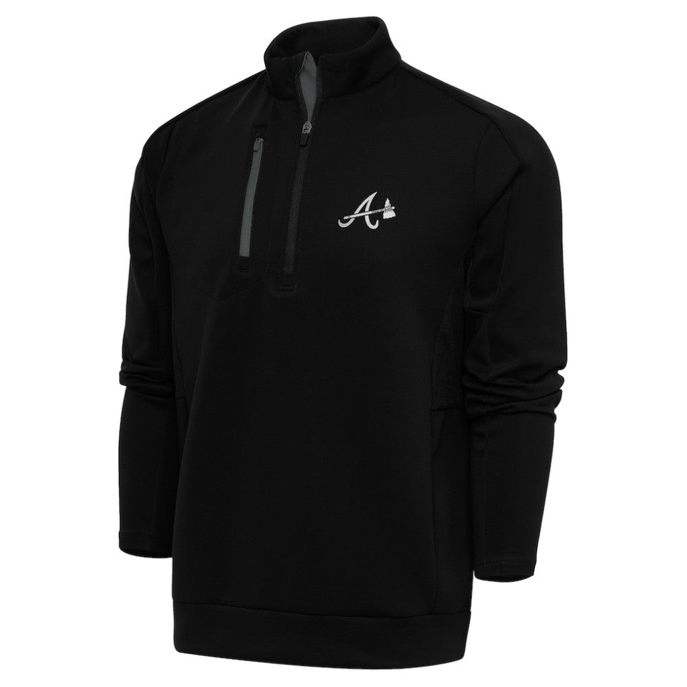 Atlanta Braves Antigua Metallic Generation Quarter-Zip Pullover Top | MLB Outlet