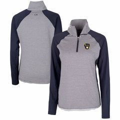 Milwaukee Brewers Cutter & Buck Women's DryTec Forge Tonal Stripe Half-Zip Top | MLB Sale