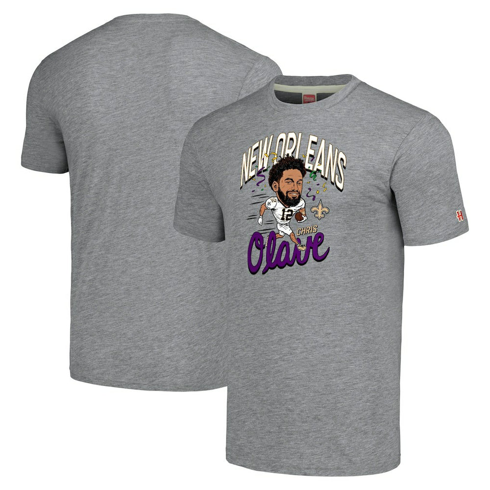 New Orleans Saints Chris Olave Homage Unisex Caricature Player Tri-Blend T-Shirt