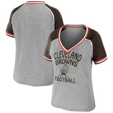 Cleveland Browns WEAR by Erin Andrews Women's Cropped Raglan Throwback V-Neck T-Shirt