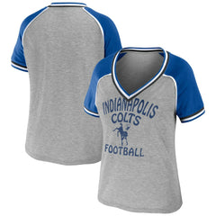Indianapolis Colts WEAR by Erin Andrews Women's Cropped Raglan Throwback V-Neck T-Shirt