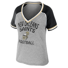 New Orleans Saints WEAR by Erin Andrews Women's Cropped Raglan Throwback V-Neck T-Shirt