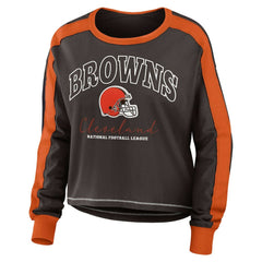 Cleveland Browns WEAR by Erin Andrews Women's Color Block Modest Crop Long Sleeve T-Shirt