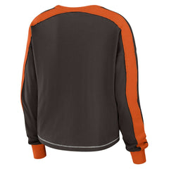 Cleveland Browns WEAR by Erin Andrews Women's Color Block Modest Crop Long Sleeve T-Shirt