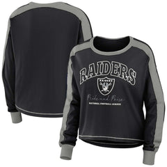 Las Vegas Raiders WEAR by Erin Andrews Women's Color Block Modest Crop Long Sleeve T-Shirt