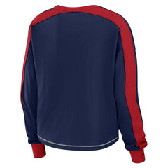 New England Patriots WEAR by Erin Andrews Women's Color Block Modest Crop Long Sleeve T-Shirt