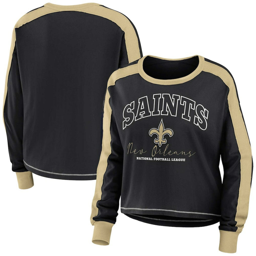 New Orleans Saints WEAR by Erin Andrews Women's Color Block Modest Crop Long Sleeve T-Shirt