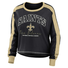 New Orleans Saints WEAR by Erin Andrews Women's Color Block Modest Crop Long Sleeve T-Shirt