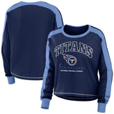 Tennessee Titans WEAR by Erin Andrews Women's Color Block Modest Crop Long Sleeve T-Shirt