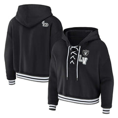 Las Vegas Raiders WEAR by Erin Andrews Women's Plus Size Lace-Up Pullover Hoodie