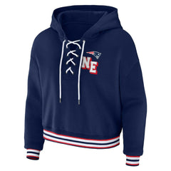 New England Patriots WEAR by Erin Andrews Women's Plus Size Lace-Up Pullover Hoodie