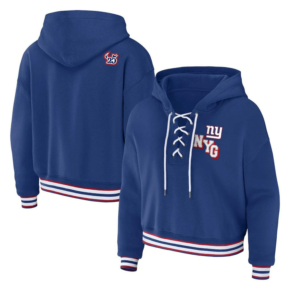 New York Giants WEAR by Erin Andrews Women's Plus Size Lace-Up Pullover Hoodie