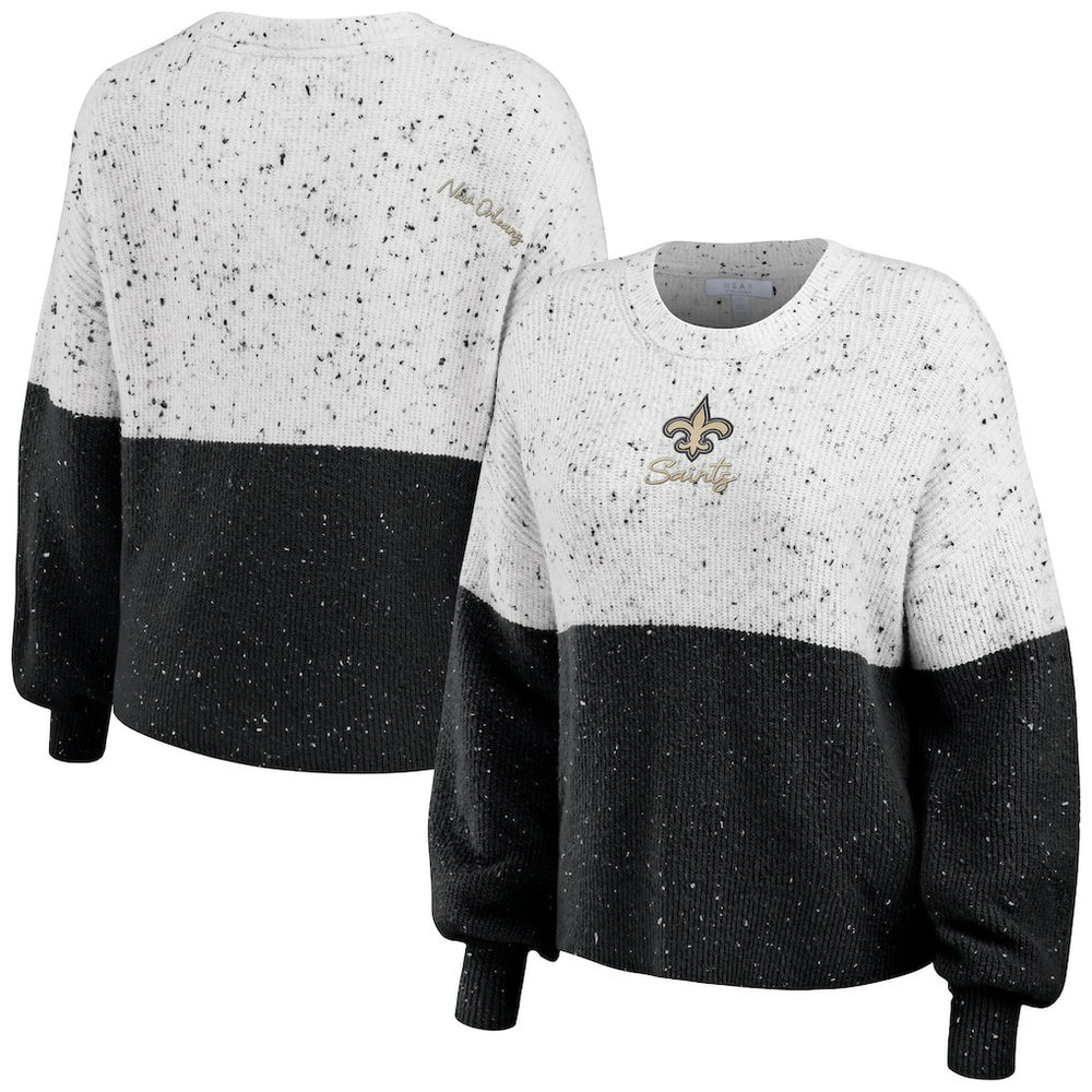 New Orleans Saints WEAR by Erin Andrews Women's Lighweight Modest Crop Color-Block Pullover Sweater