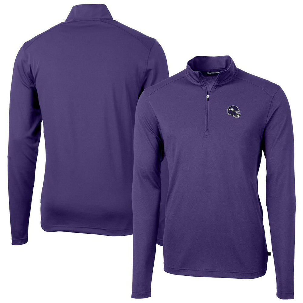 Minnesota Vikings Cutter & Buck Helmet Virtue Eco Pique Recycled Quarter-Zip Pullover Top