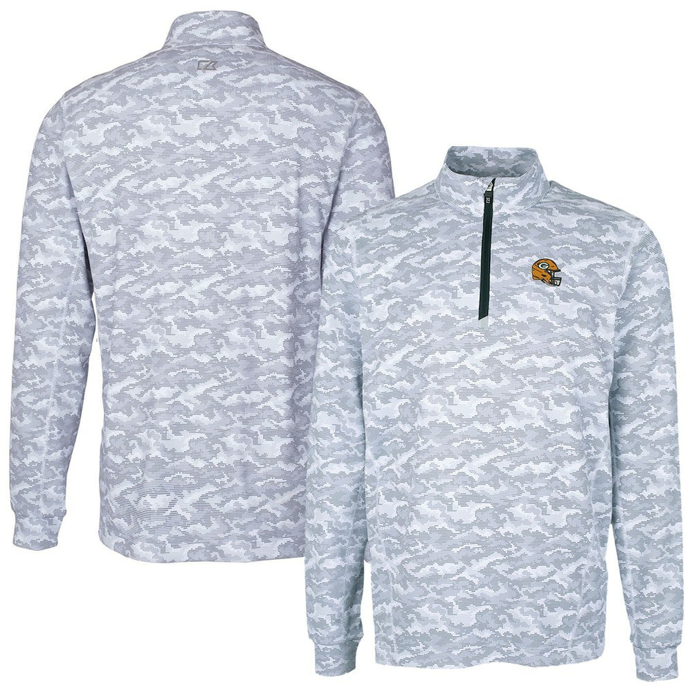 Green Bay Packers Cutter & Buck Helmet Traverse Camo Print Stretch Quarter-Zip Pullover Top