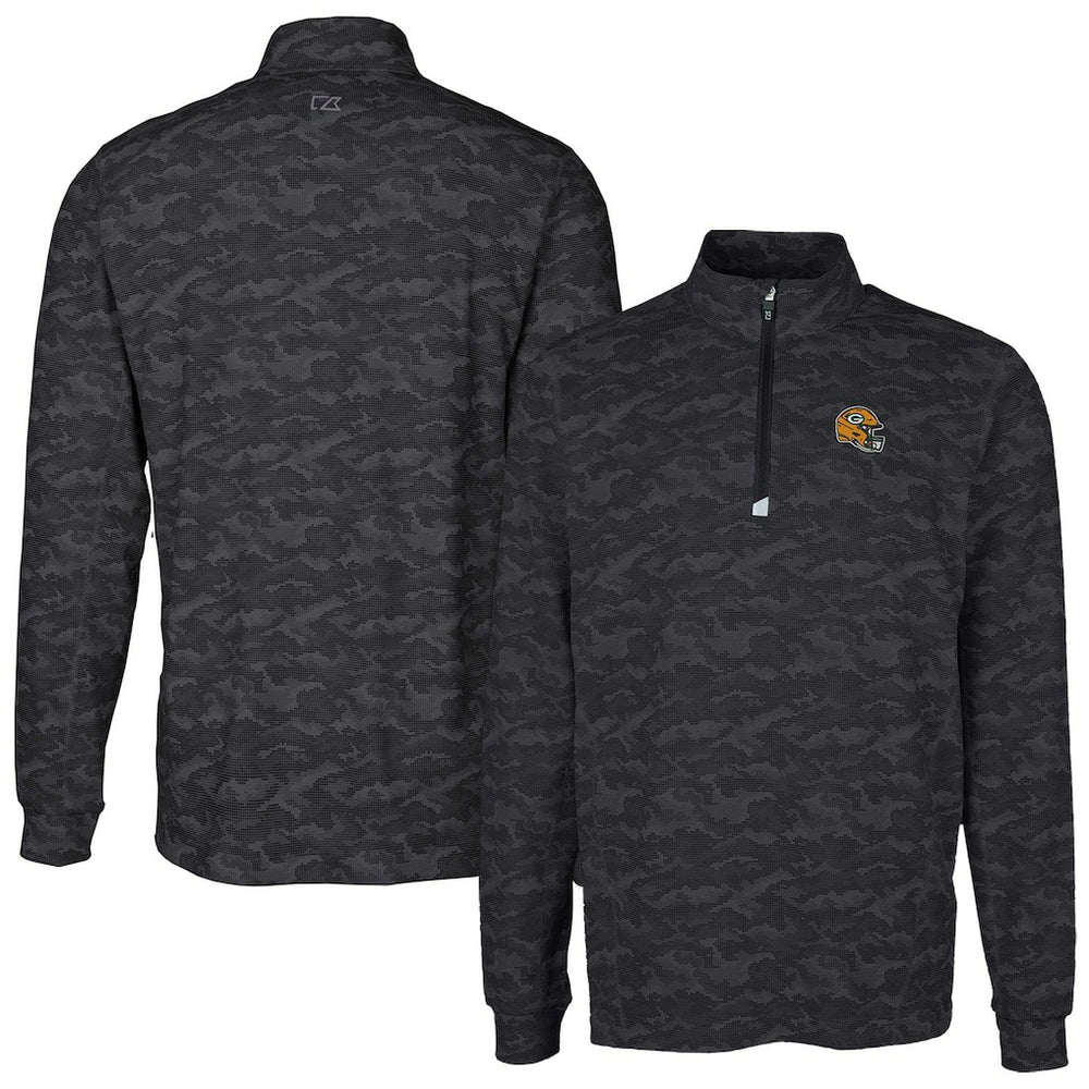 Green Bay Packers Cutter & Buck Helmet Traverse Camo Print Stretch Quarter-Zip Pullover Top