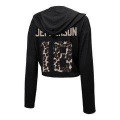 Minnesota Vikings Justin Jefferson Majestic Threads Women's Leopard Player Name & Number Long Sleeve Cropped Hoodie