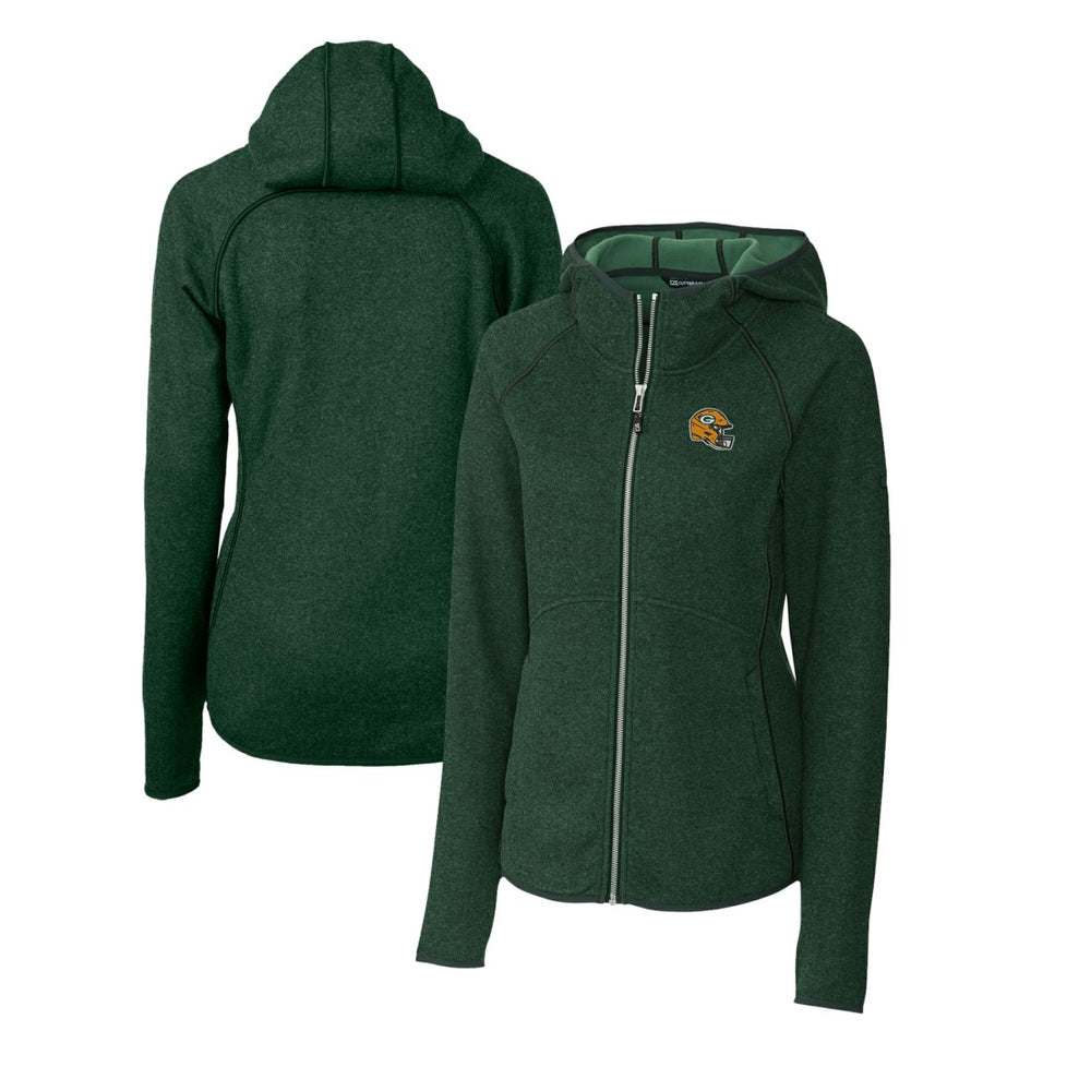Green Bay Packers Cutter & Buck Women's Helmet Logo Mainsail Sweater-Knit Full-Zip Hoodie