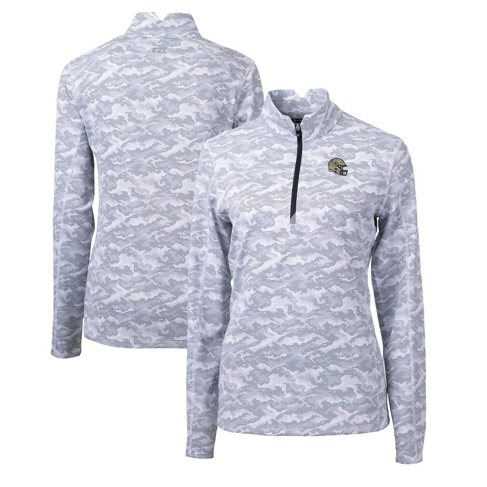 New Orleans Saints Cutter & Buck Women's Helmet Logo Traverse Camo Print Stretch Quarter-Zip Pullover Top
