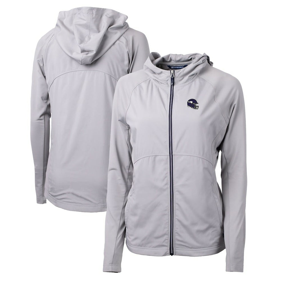 Minnesota Vikings Cutter & Buck Women's Helmet Logo Adapt Eco Knit Hybrid Recycled Full-Zip Hoodie