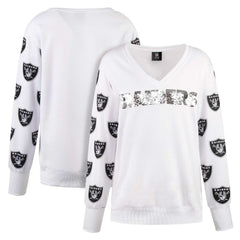 Las Vegas Raiders Cuce Women's Sequin Fleece V-Neck T-Shirt