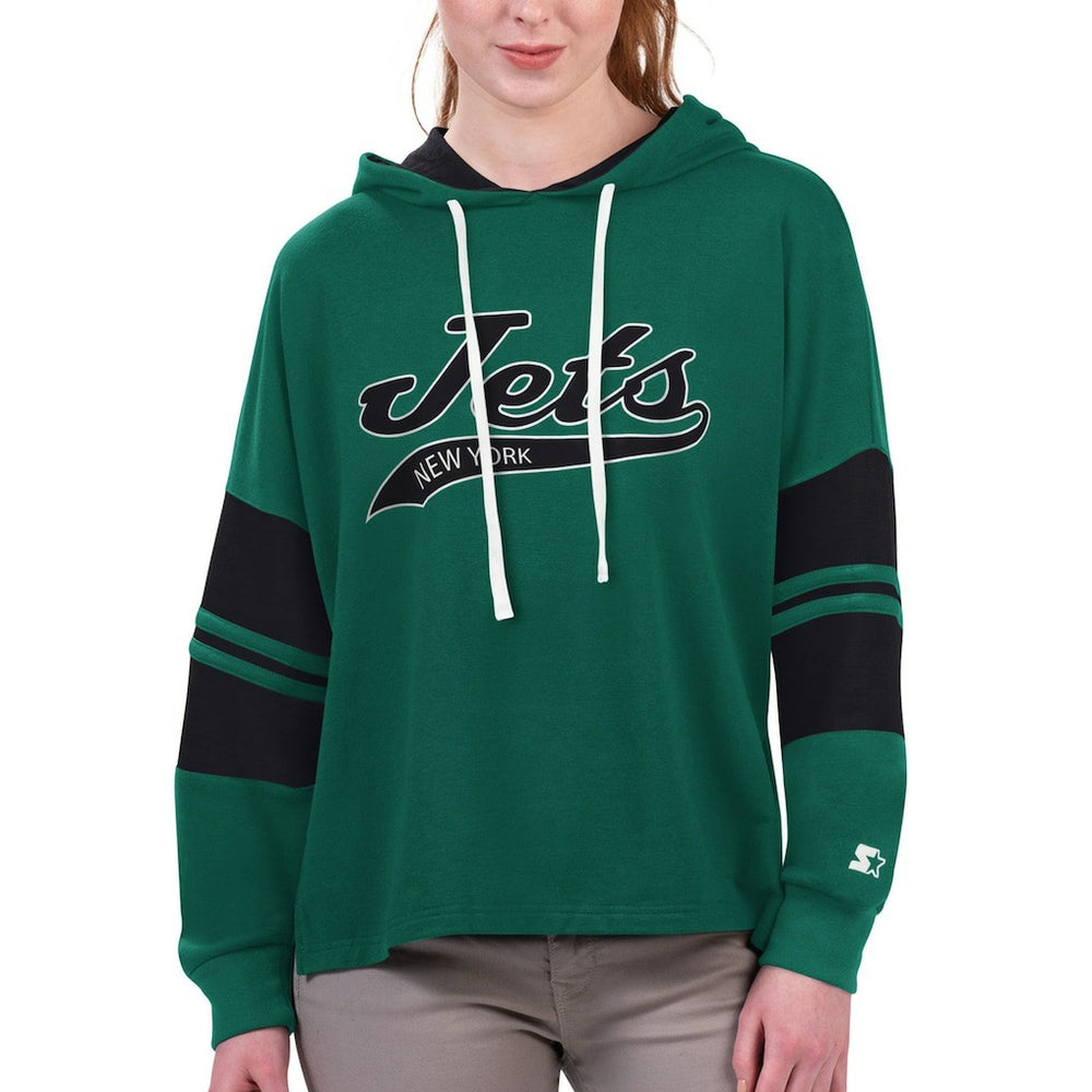 New York Jets Starter Women's Bump And Run Long Sleeve Hoodie T-Shirt