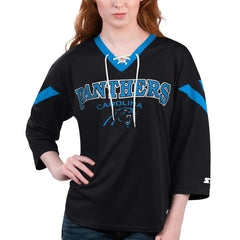 Carolina Panthers Starter Women's Rally Lace-Up 3/4 Sleeve T-Shirt