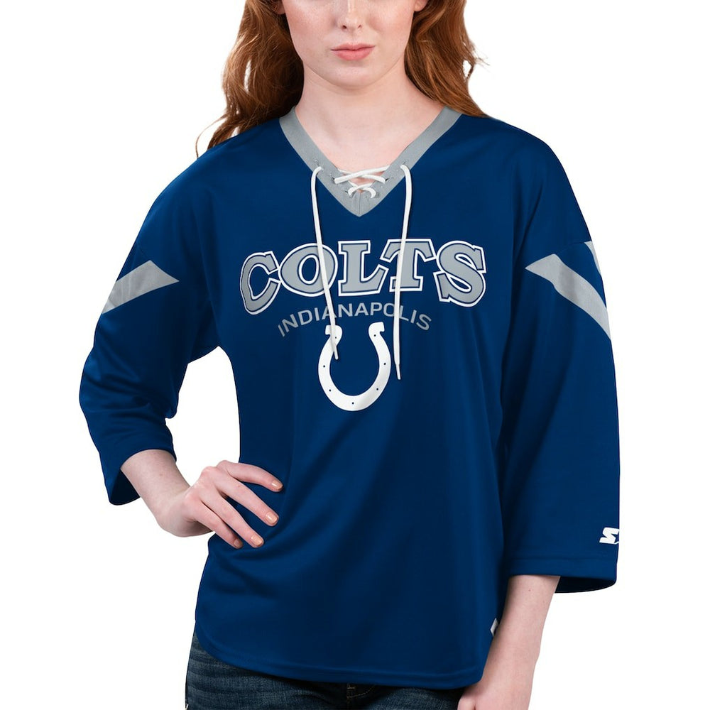 Indianapolis Colts Starter Women's Rally Lace-Up 3/4 Sleeve T-Shirt