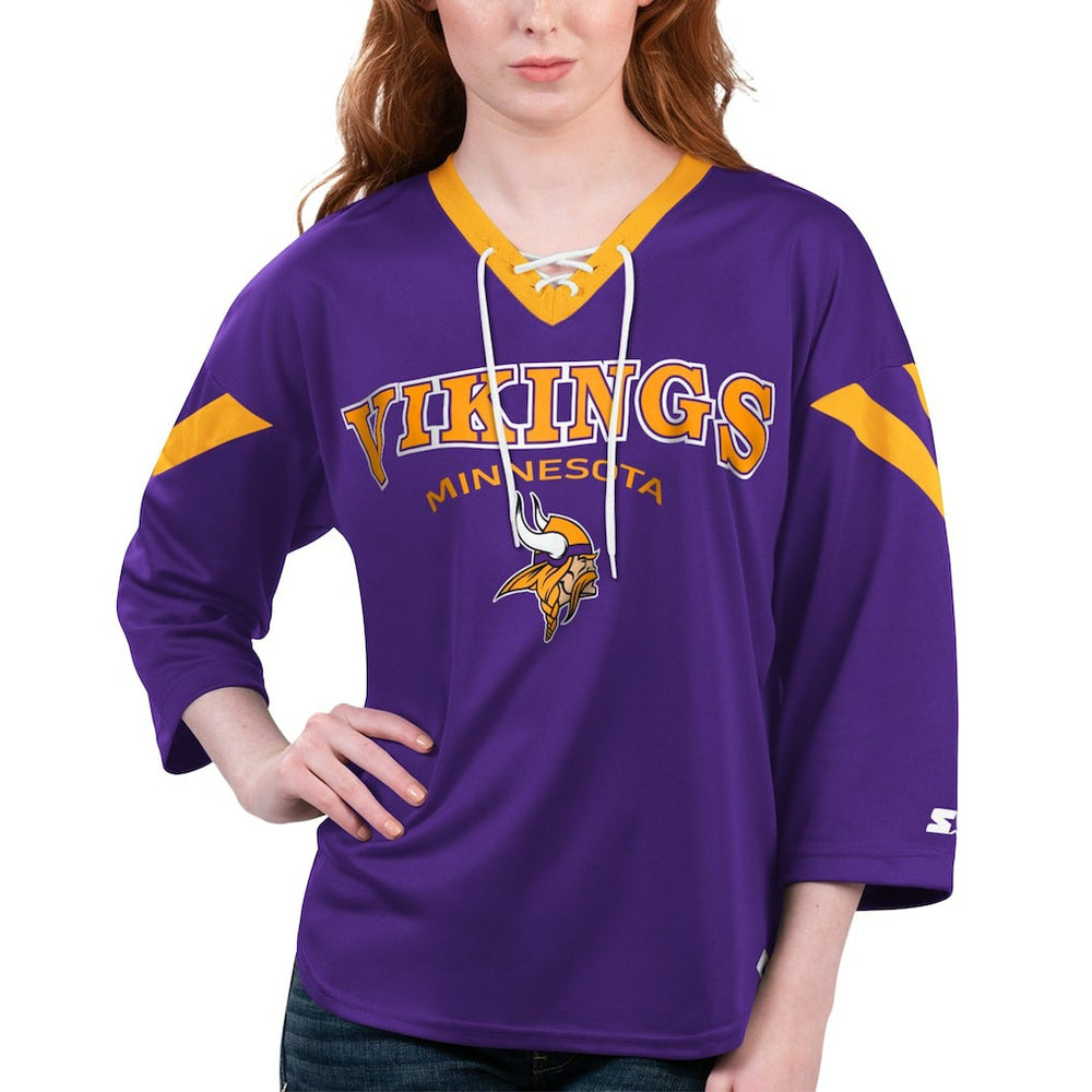 Minnesota Vikings Starter Women's Rally Lace-Up 3/4 Sleeve T-Shirt