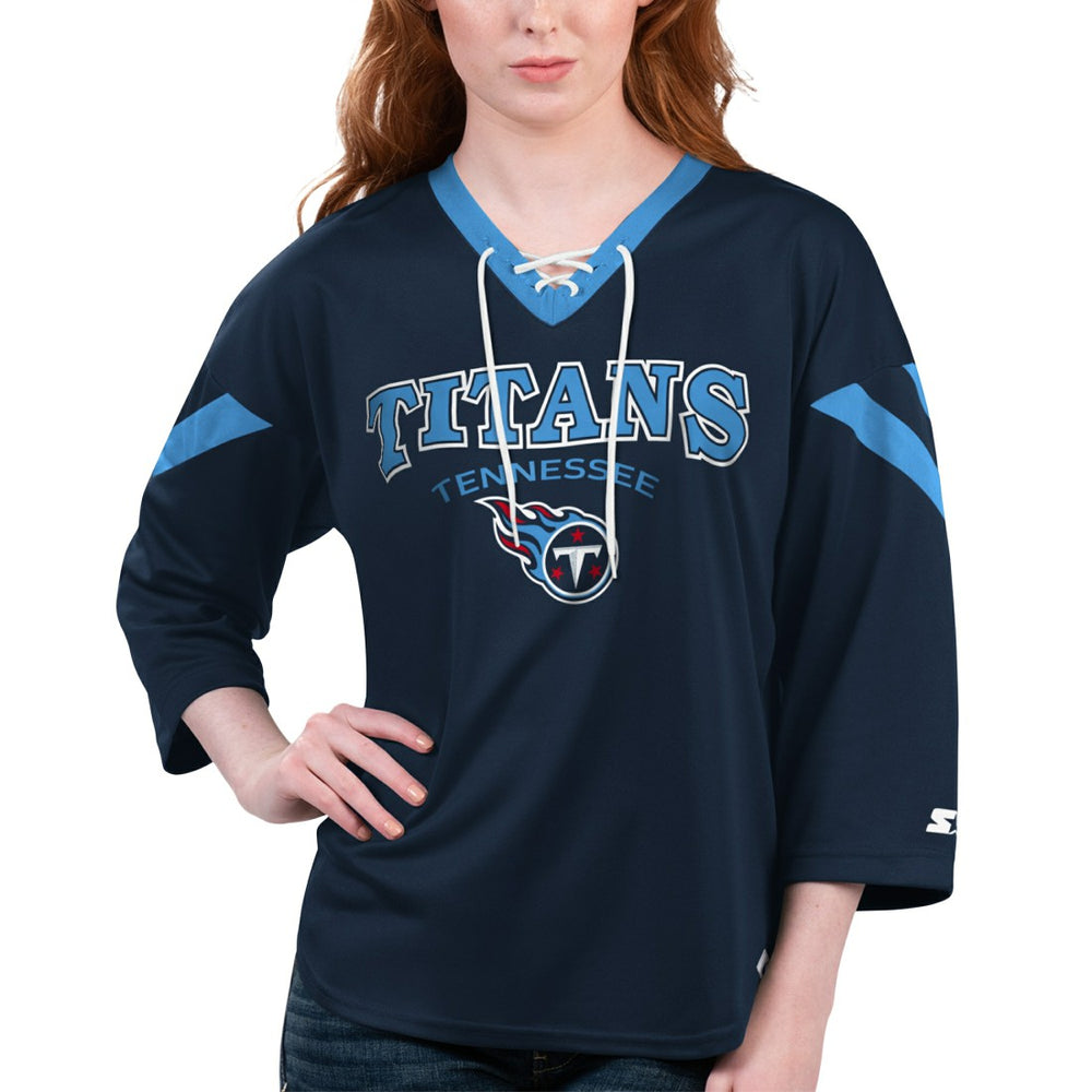 Tennessee Titans Starter Women's Rally Lace-Up 3/4 Sleeve T-Shirt